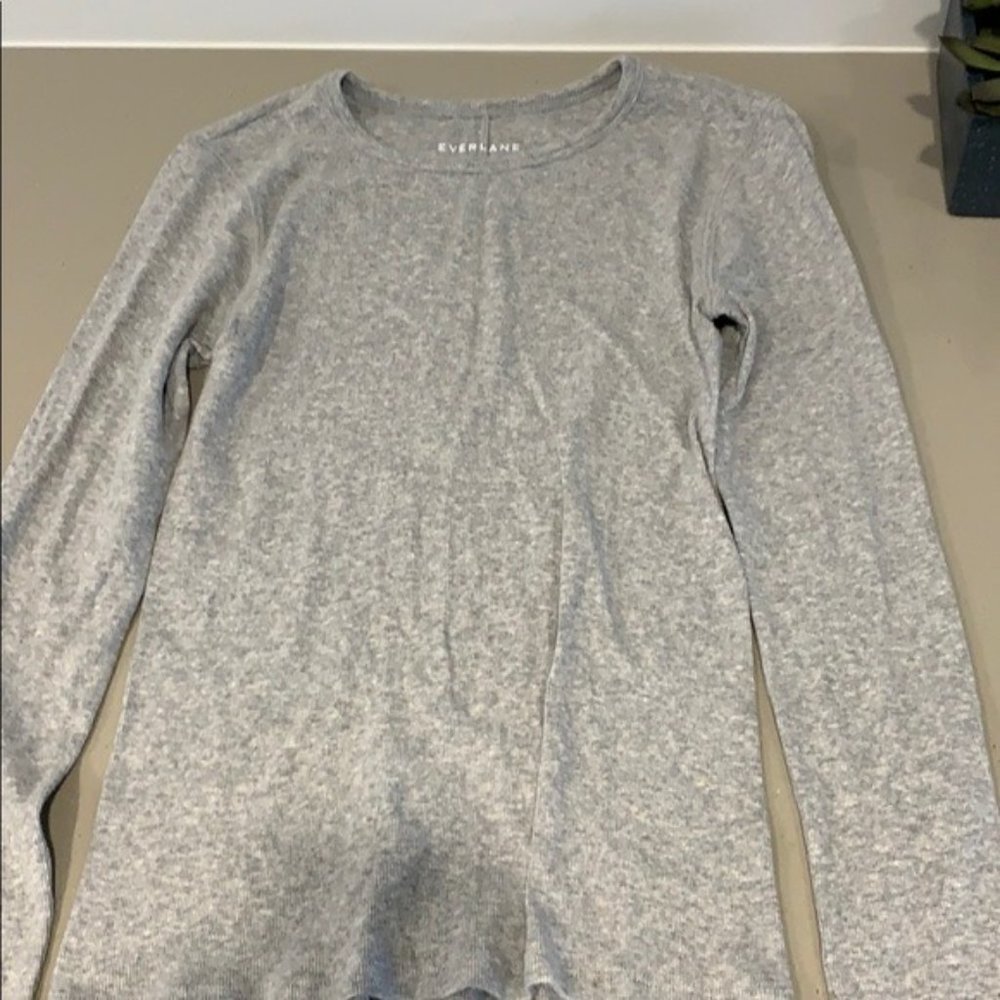 Everlane Pima Micro-Rib Long-Sleeve Tee Gray